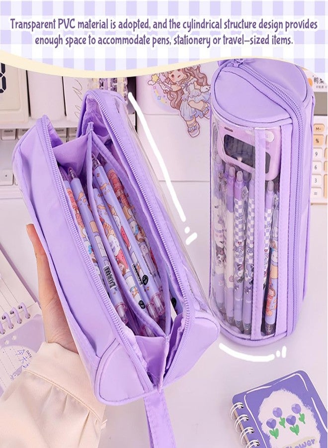 ZIBUYU® Lightweight Oxford PVC Cylindrical Pencil Case and Toiletry Bag with Durable Waterproof Fabric, Spacious Interior, Smooth Zipper Closure and Portable Design for Students, Artists and Travelers - Image 3